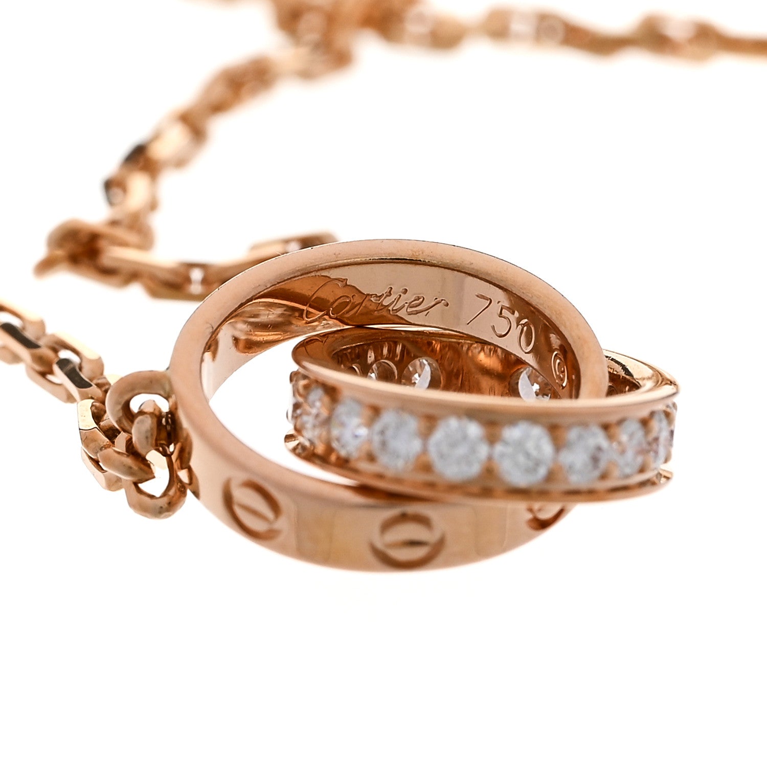 Cartier 18K Pink Gold Diamond Interlocking LOVE Necklace 5 of 8