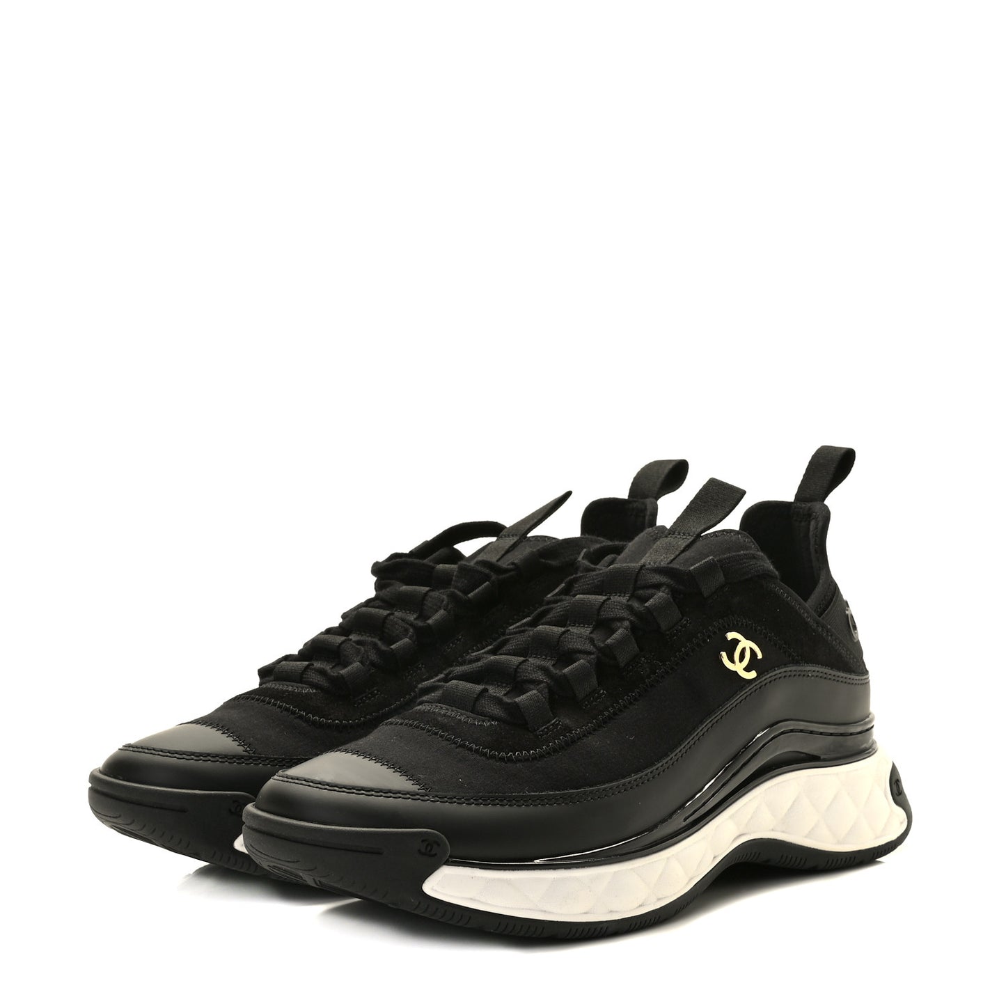 Velvet Calfskin Mixed Fibers CC Sneakers 40 Black