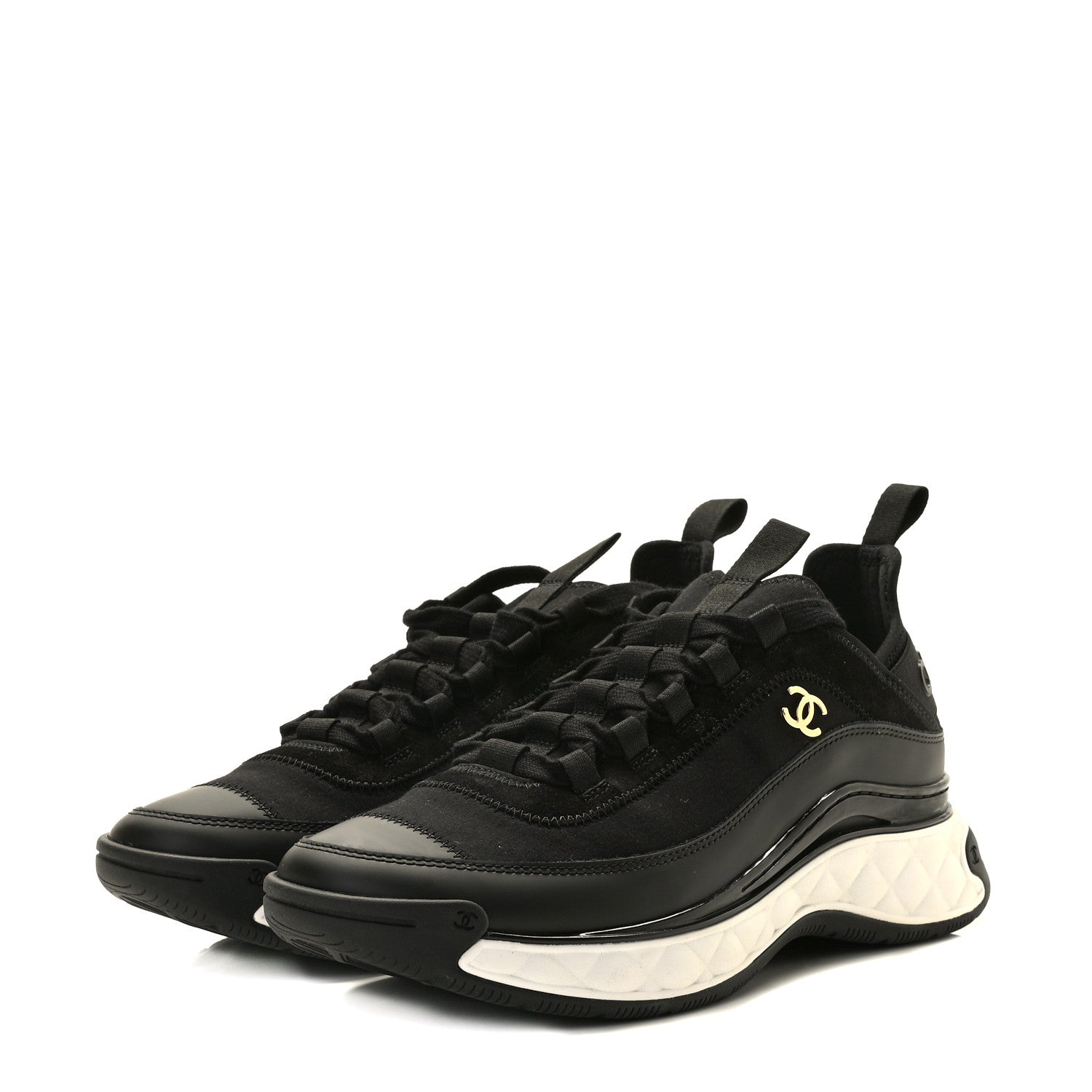 Chanel Velvet Calfskin Mixed Fibers CC Sneakers 40 Black 2 of 9