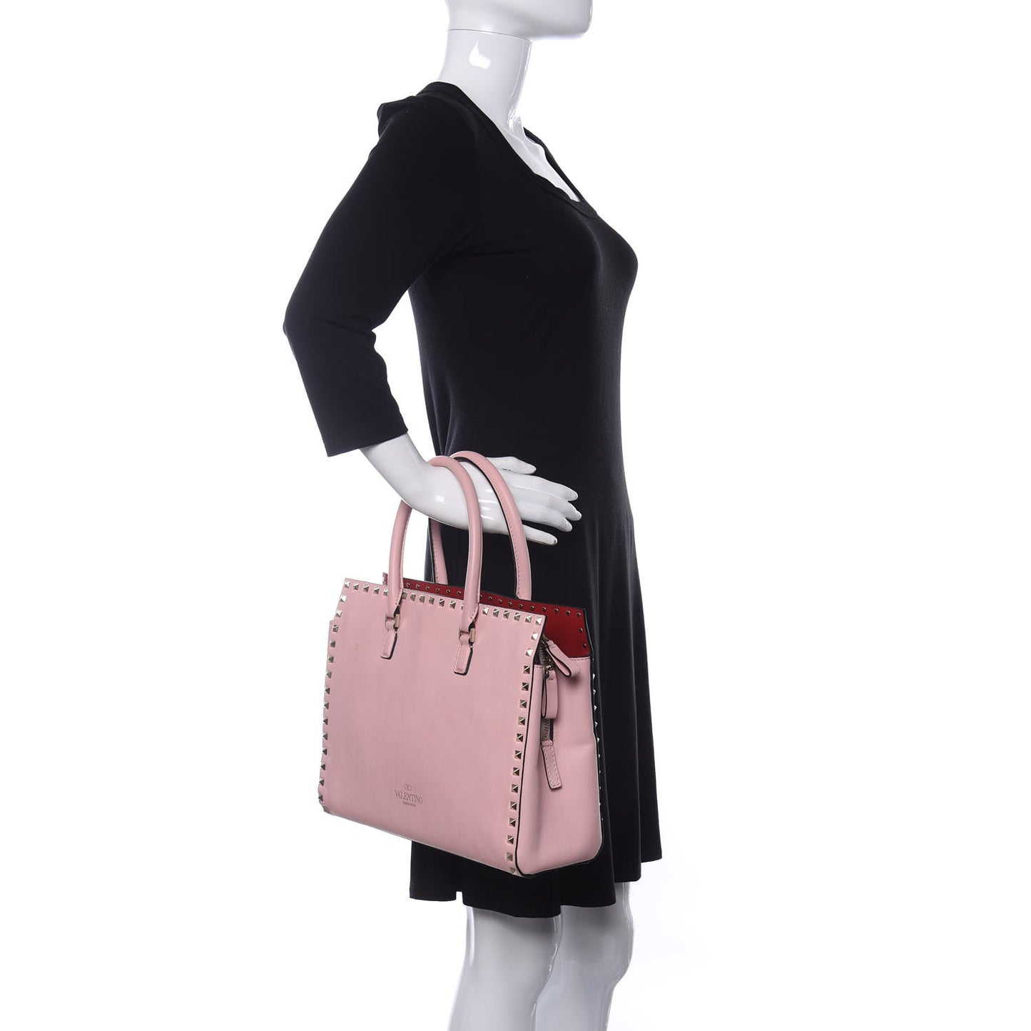 Vitello Small Rockstud Top Handle Tote Rose