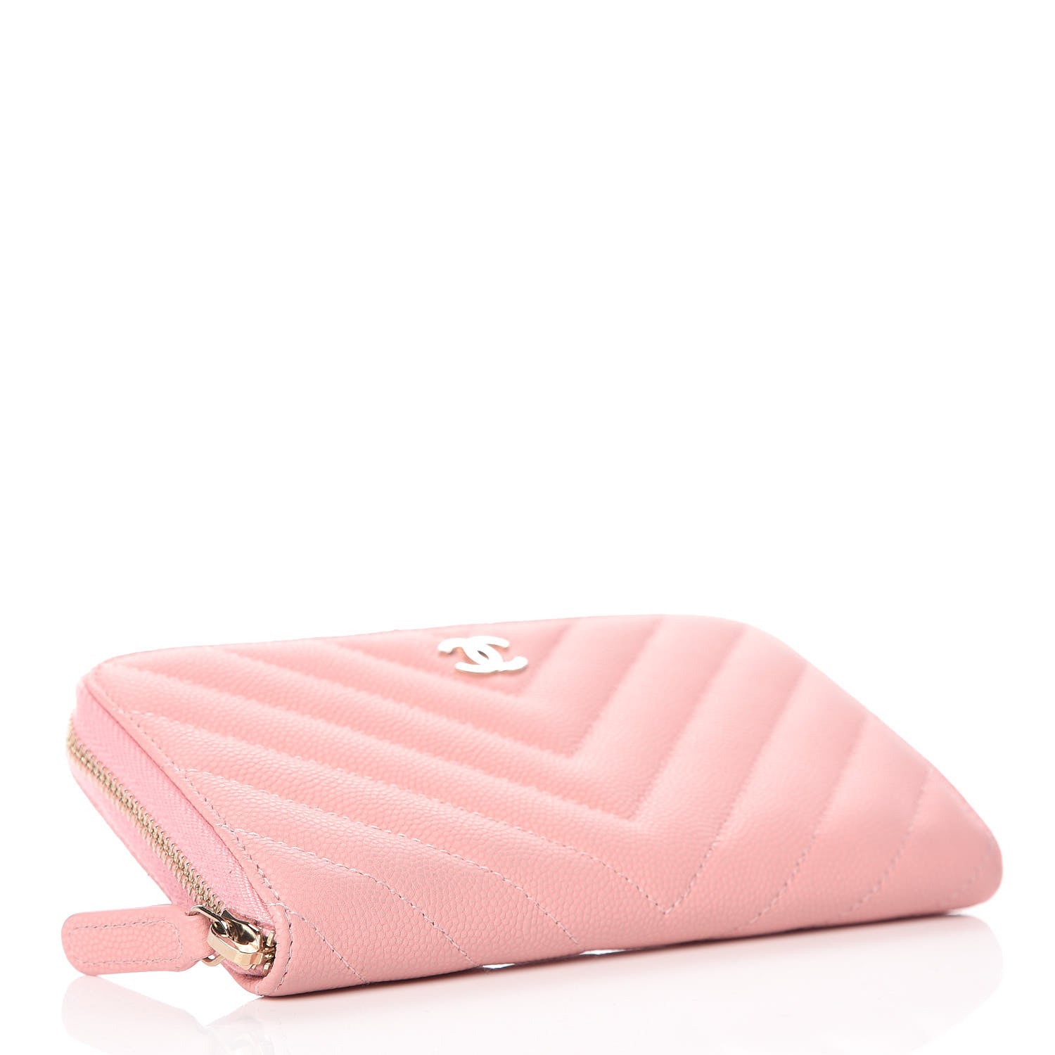 Chanel Caviar Chevron Quilted Medium Zip Around Wallet Pink 4 of 11