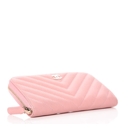 Chanel Caviar Chevron Quilted Medium Zip Around Wallet Pink 4 of 11