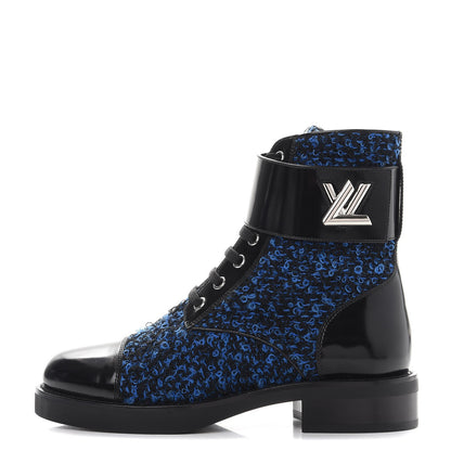 Louis Vuitton Tweed Calfskin Wonderland Ranger Boots 36 Blue Black 1 of 8