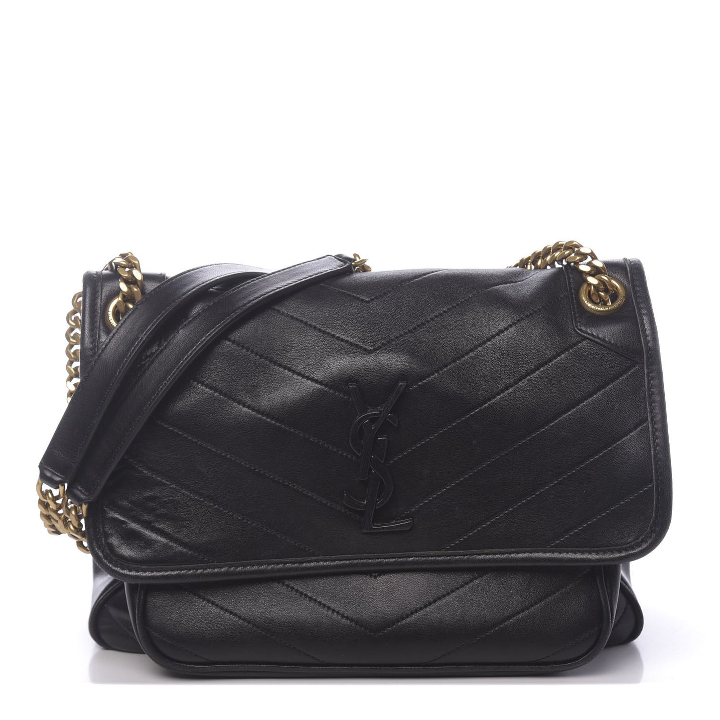 Lambskin Matelasse Monogram Medium Niki Chain Satchel Black