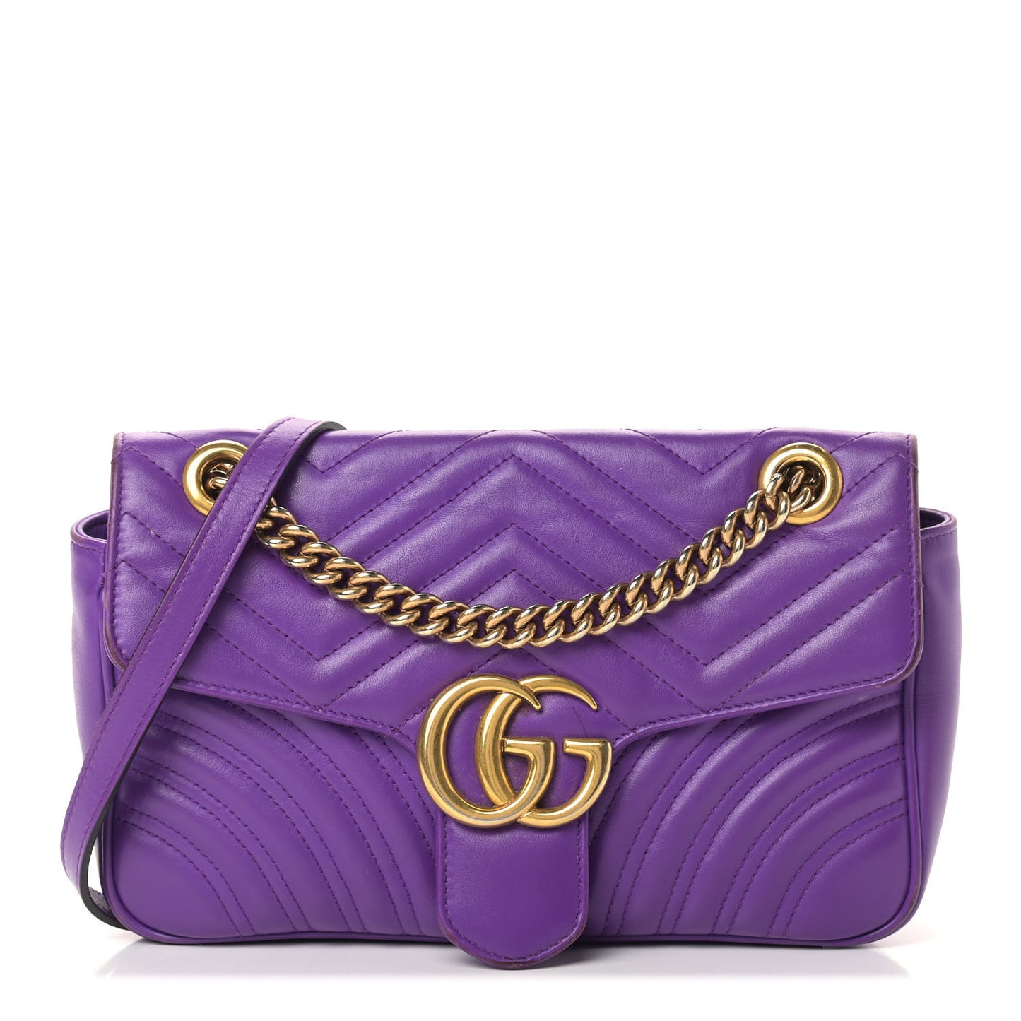 Calfskin Matelasse Small GG Marmont Shoulder Bag Shine Purple