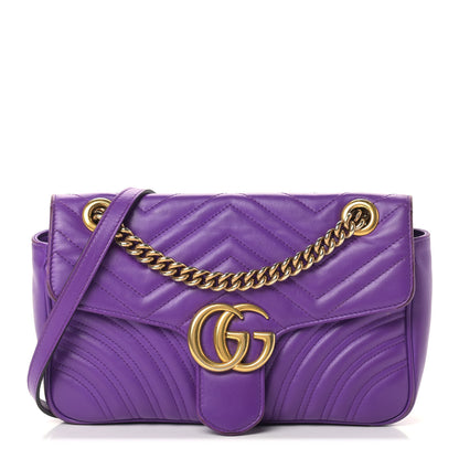 Gucci Calfskin Matelasse Small GG Marmont Shoulder Bag Shine Purple 1 of 17