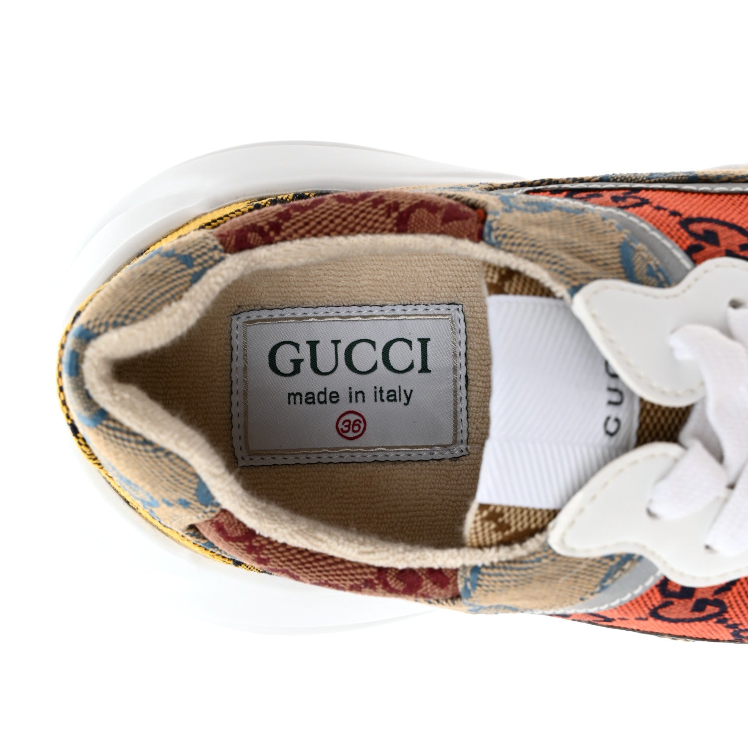 Gucci Monogram Multicolor Demetra Womens Rhyton Sneakers 36 Yellow Blue Great White Tabasco 7 of 8