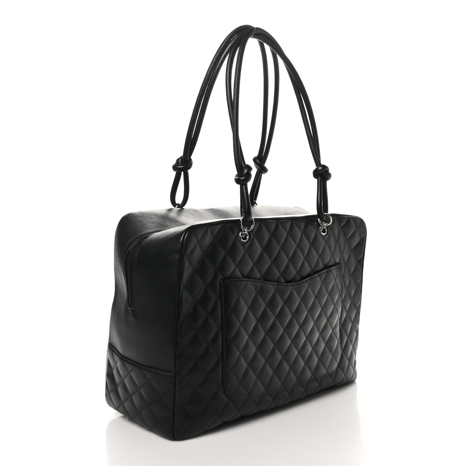 Chanel Calfskin Quilted Jumbo Cambon Bowler Black Grey 3 of 13