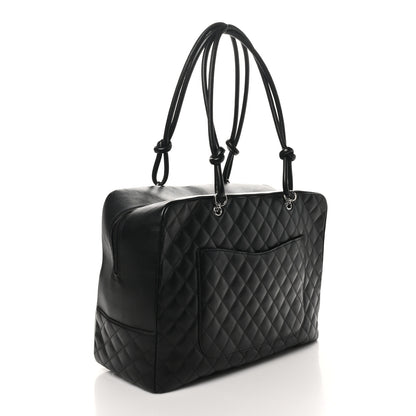 Chanel Calfskin Quilted Jumbo Cambon Bowler Black Grey 3 of 13