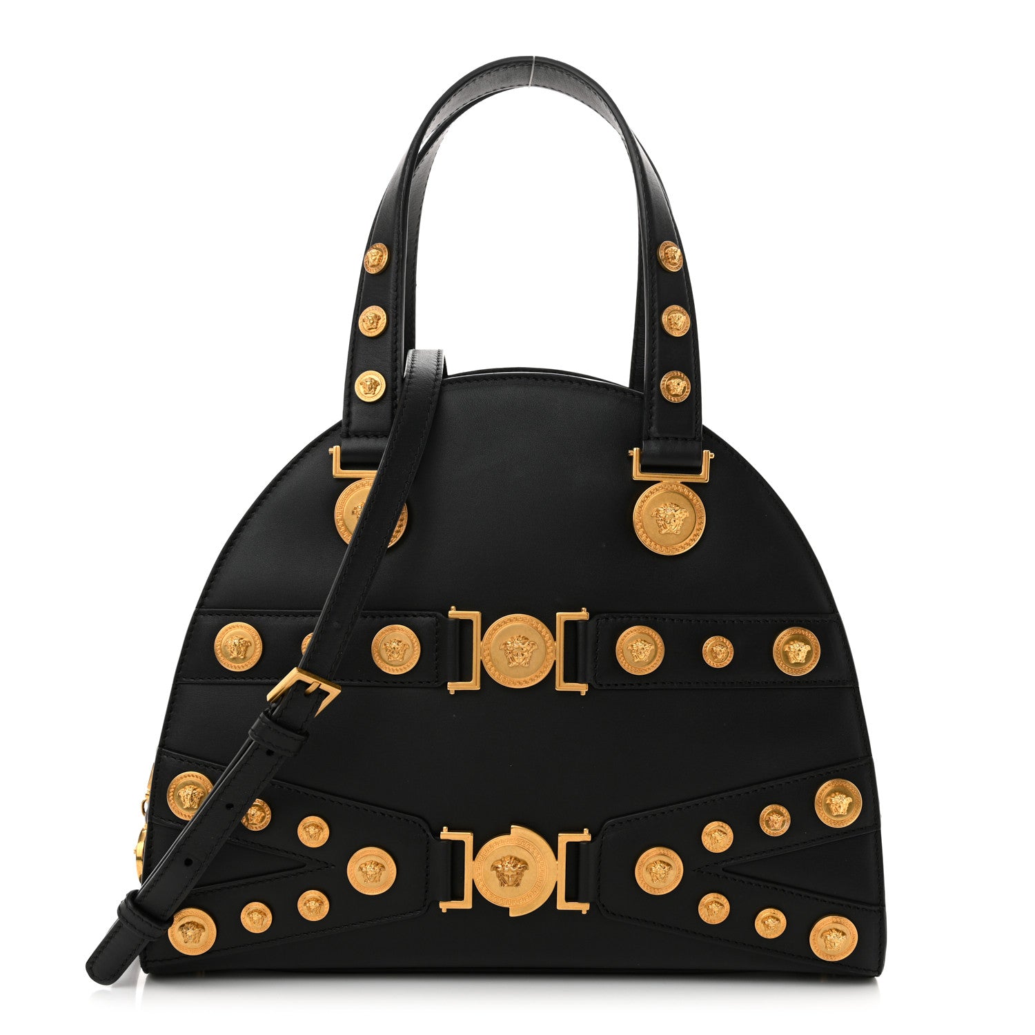 Versace Calfskin Medallion Tribute Bowling Bag Black 1 of 11
