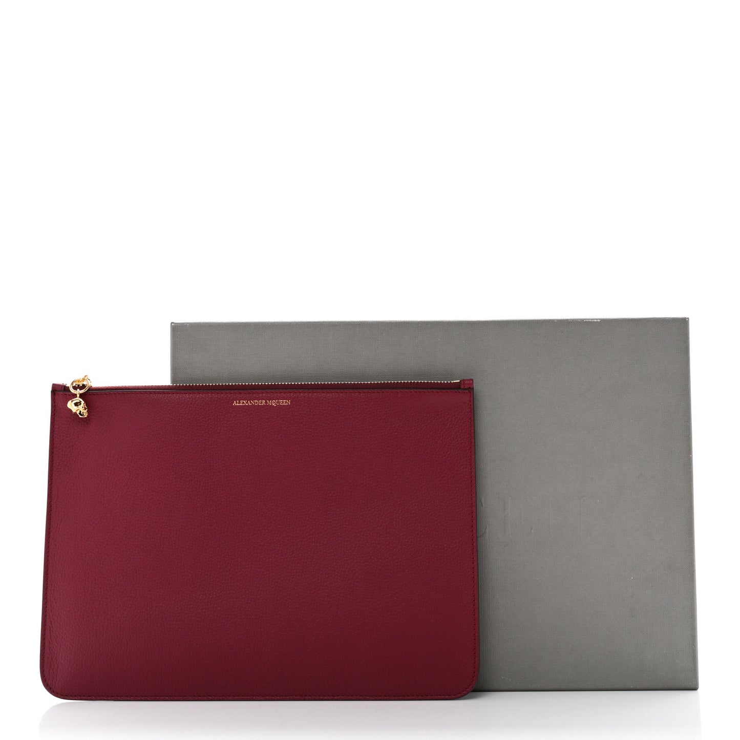 Calfskin Skull Zip Pouch Red