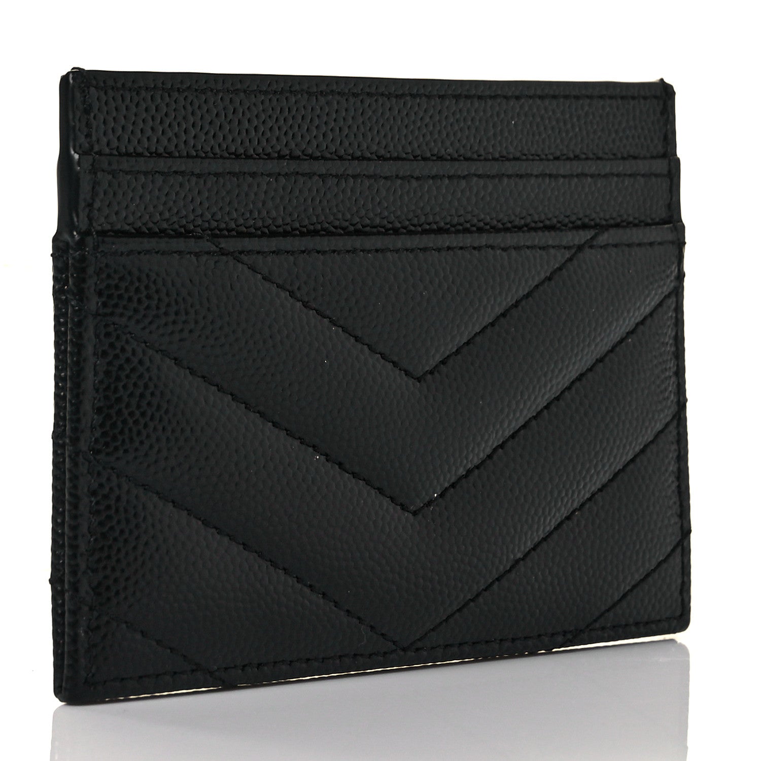 Saint Laurent Grain De Poudre Matelasse Chevron Monogram Credit Card Case Black 3 of 9