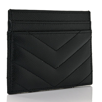 Saint Laurent Grain De Poudre Matelasse Chevron Monogram Credit Card Case Black 3 of 9