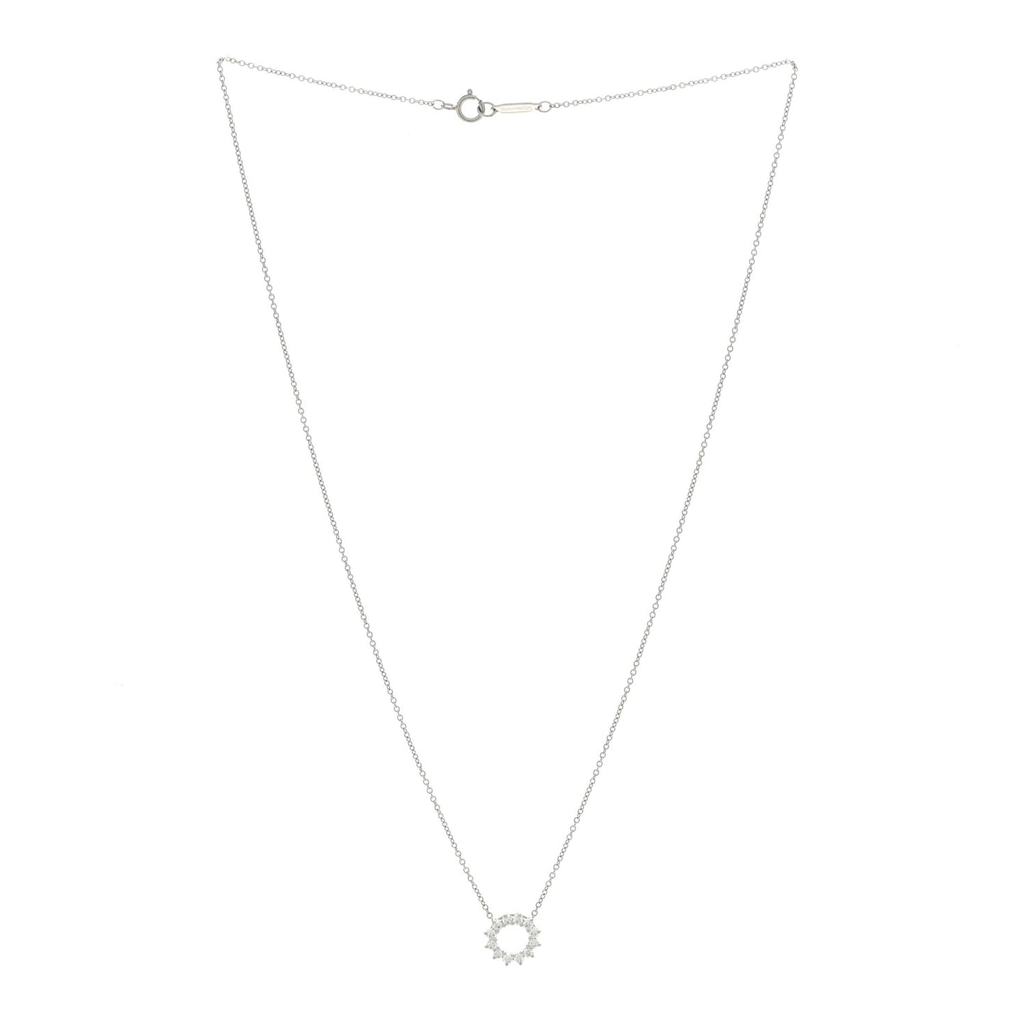 Platinum Diamond Mini Open Circle Pendant Necklace