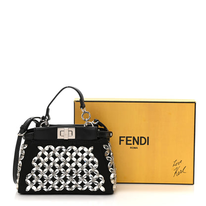 Fendi Satin Crystal Shiny Nappa Embroidered Micro Peekaboo Iconic Satchel Black Crystal 12 of 12