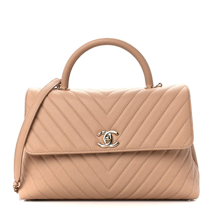 Chanel Caviar Chevron Quilted Medium Coco Handle Flap Beige 1 of 11