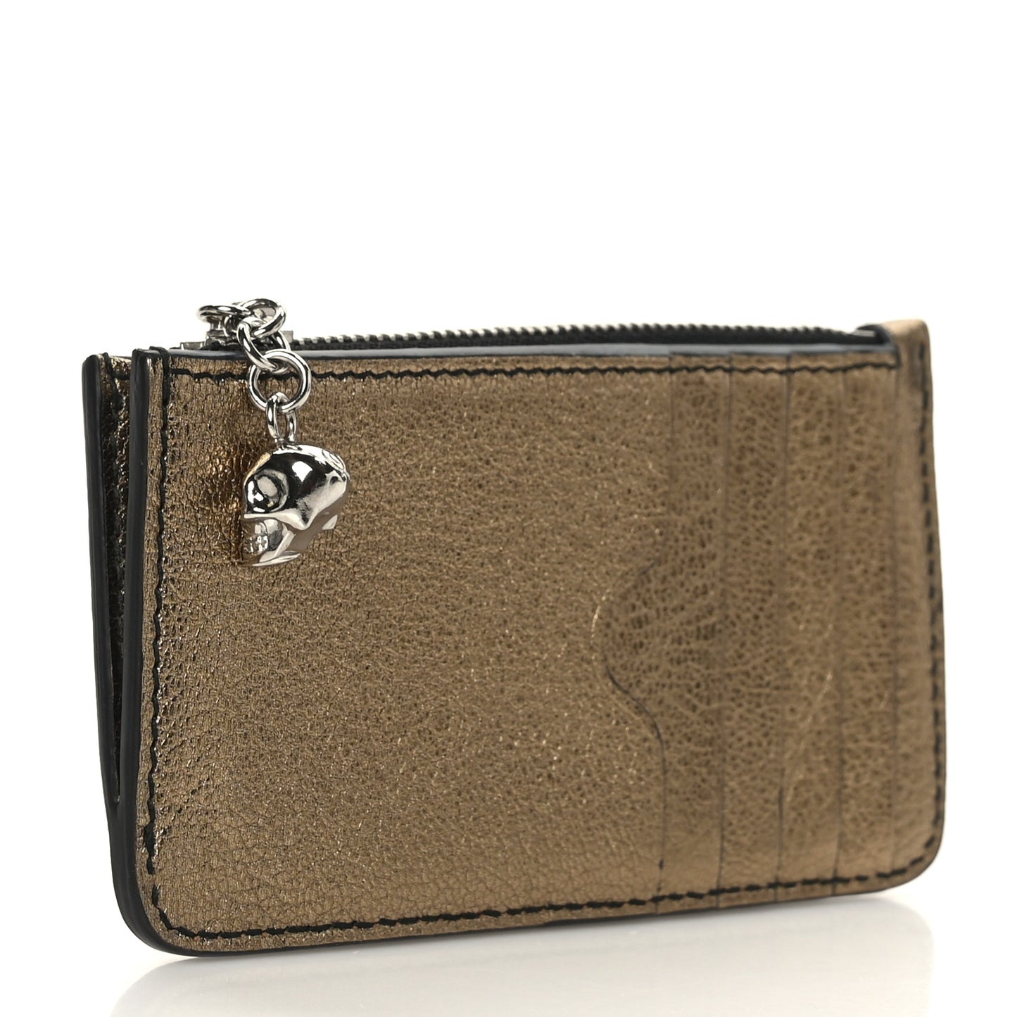 Metallic Calfskin Card Holder Wallet Gold