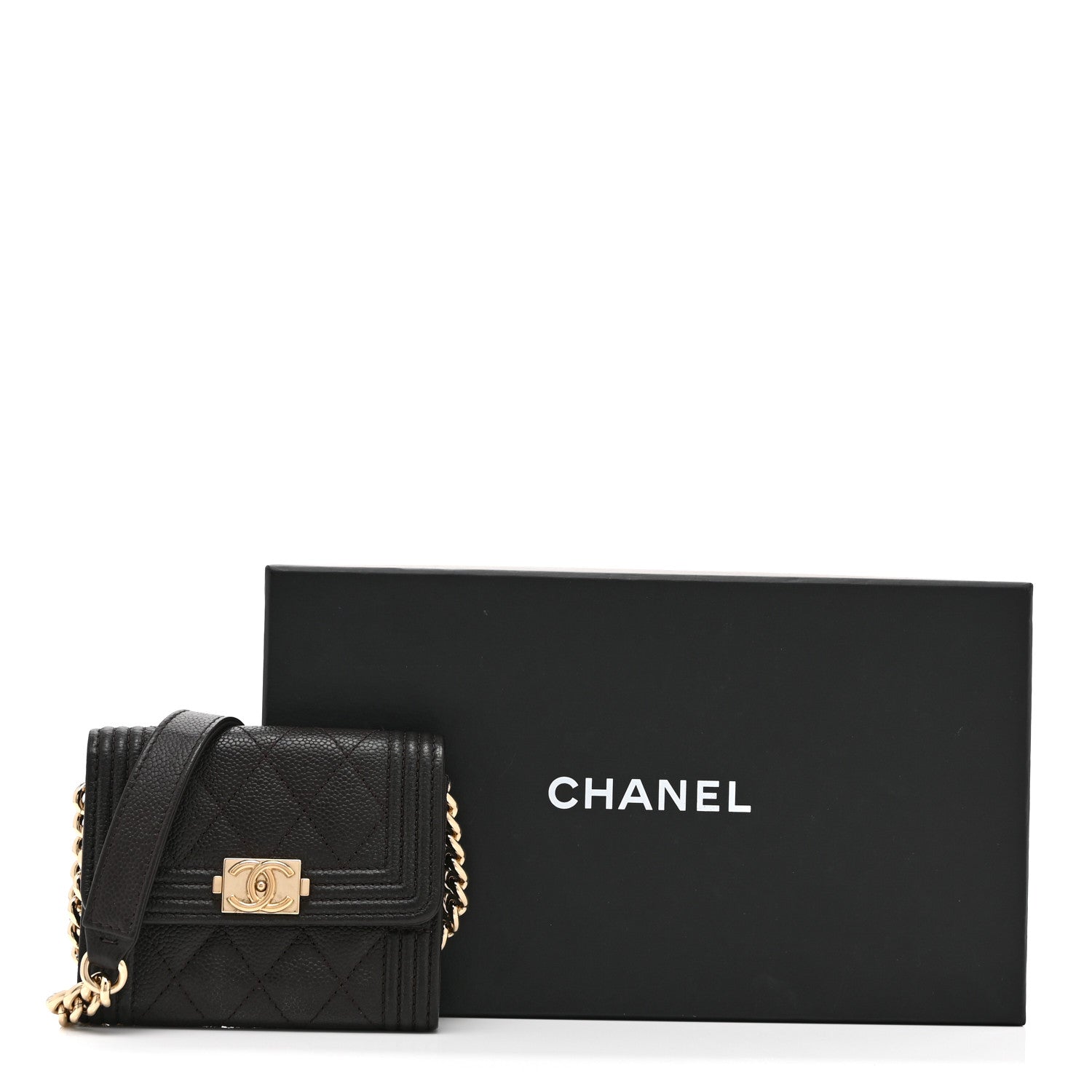 Chanel Caviar Quilted Boy Card Holder On Chain Black 11 of 11