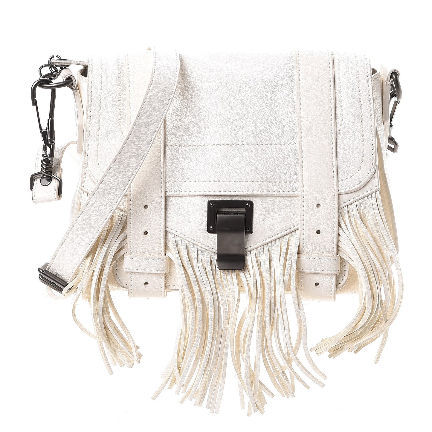 Lambskin Fringe PS1 Crossbody Pouch White