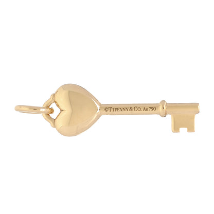 Tiffany 18K Yellow Gold Enamel Mini Heart Key Pendant Blue 4 of 5