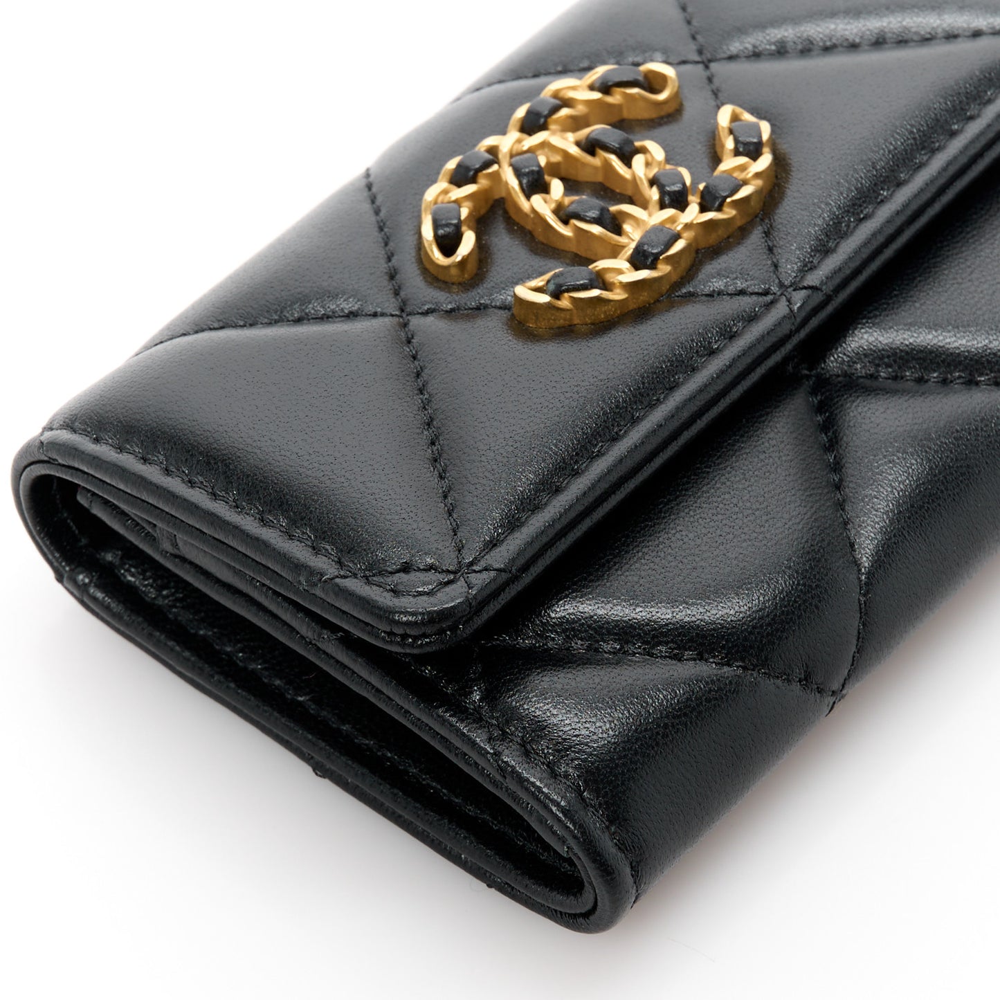 Lambskin Quilted Chanel 19 Flap Card Holder Black