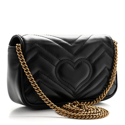 Gucci Calfskin Matelasse Super Mini GG Marmont Shoulder Bag Black 3 of 10