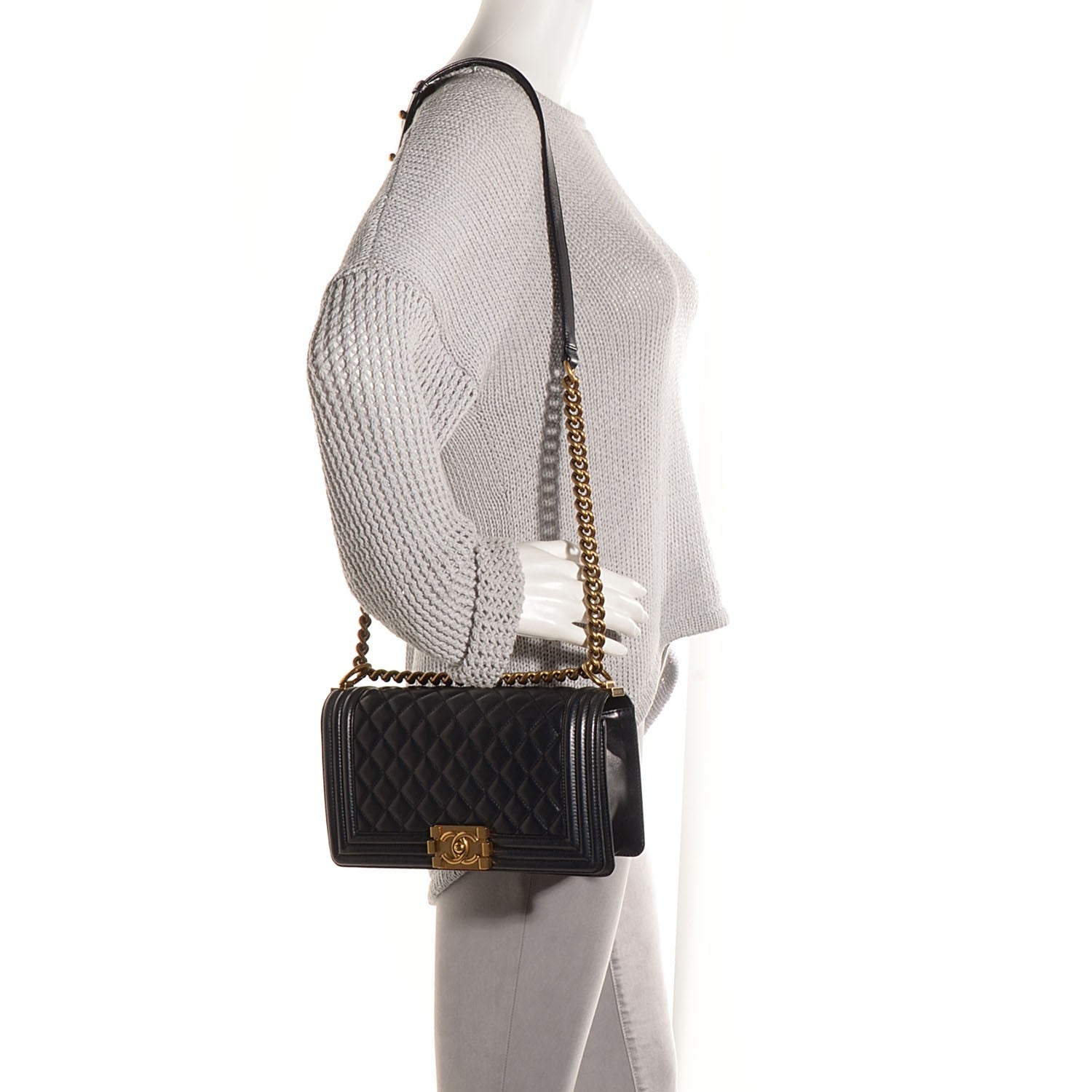 Chanel Lambskin Quilted Medium Boy Flap Pearly Black 2 of 8