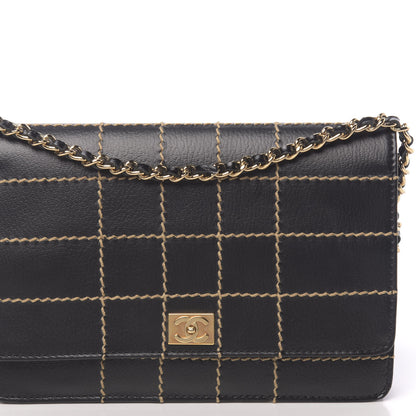 Chanel Calfskin Stitched Square Quilted Wallet On Chain WOC Black 11 of 15