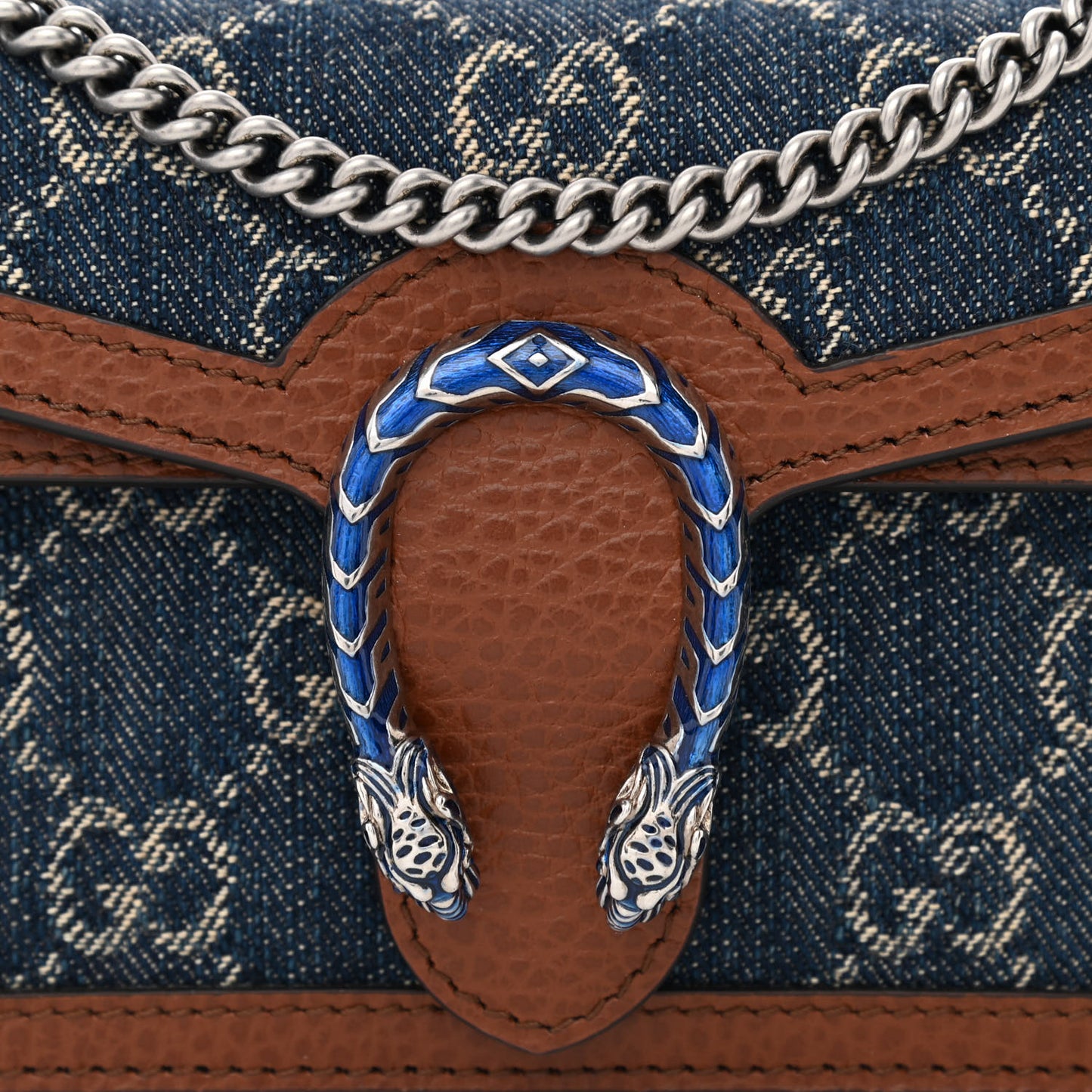 New Denim GG Monogram Dollar Calfskin Enamel Super Mini Dionysus Shoulder Bag Blue Tea Cuir Epilog Electric Blue