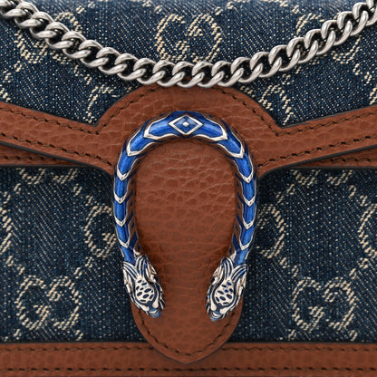 Gucci New Denim GG Monogram Dollar Calfskin Enamel Super Mini Dionysus Shoulder Bag Blue Tea Cuir Epilog Electric Blue 7 of 9