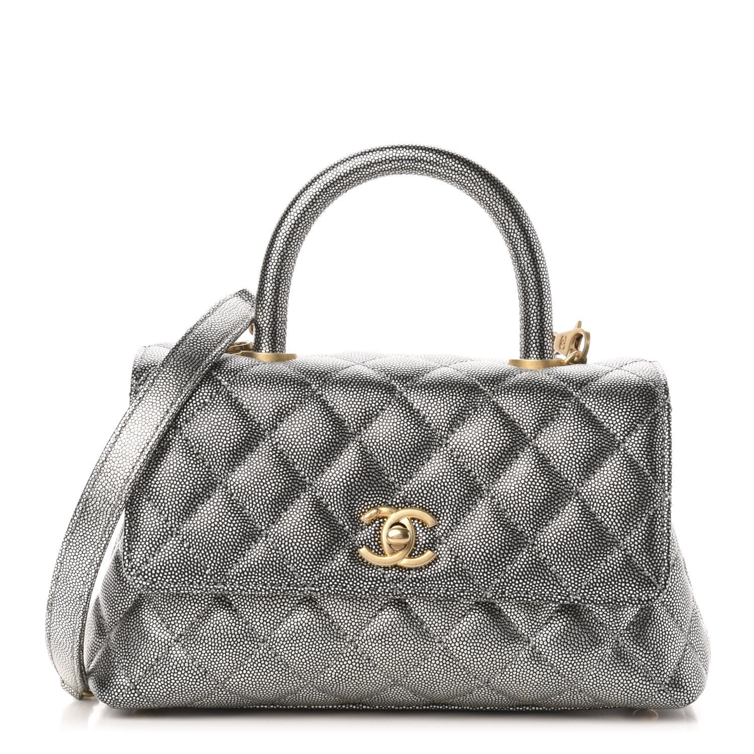 Chanel Metallic Caviar Quilted Mini Coco Handle Flap Silver 1 of 10