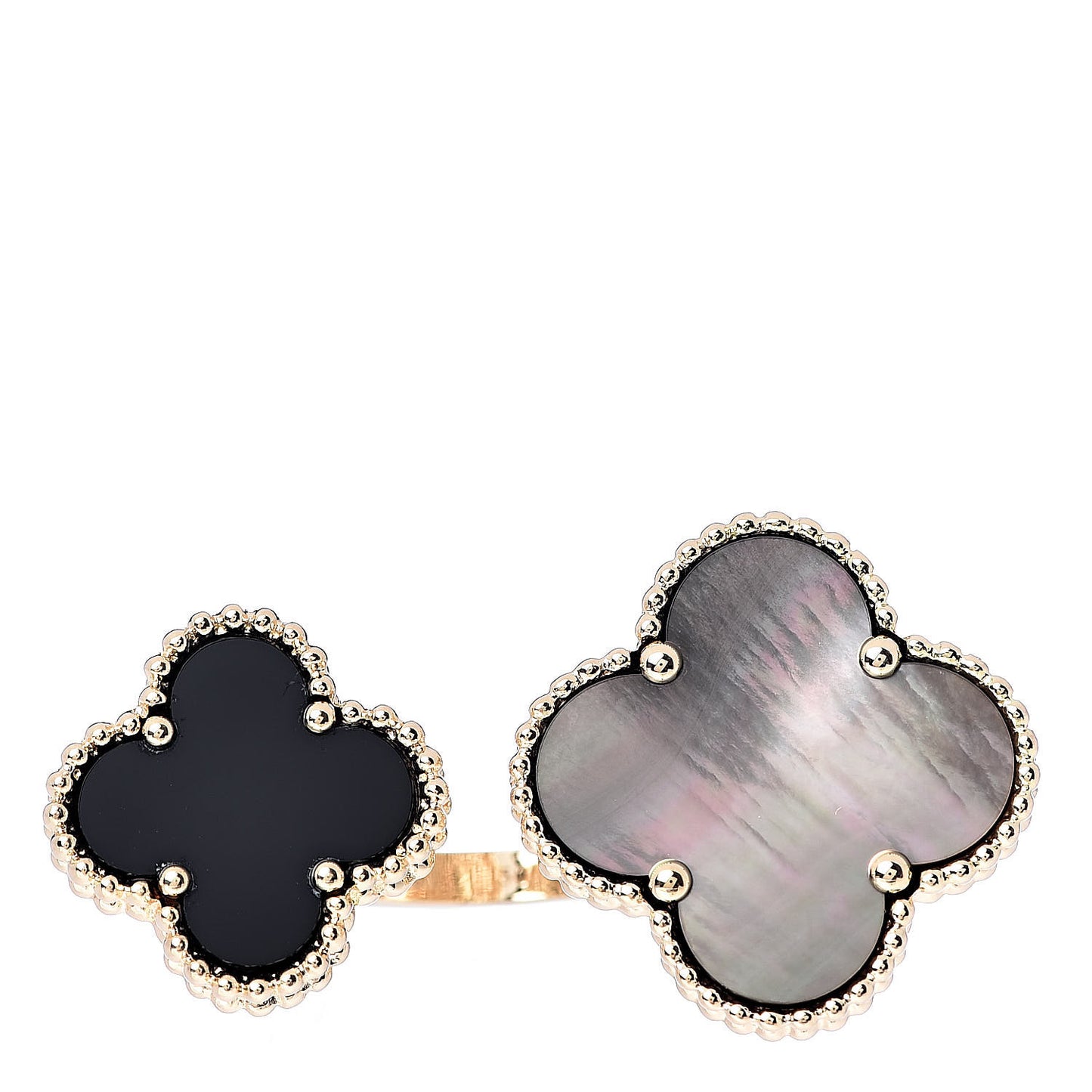 18K Yellow Gold Grey Mother of Pearl Black Onyx Magic Alhambra Between the Finger Ring 50 5.25