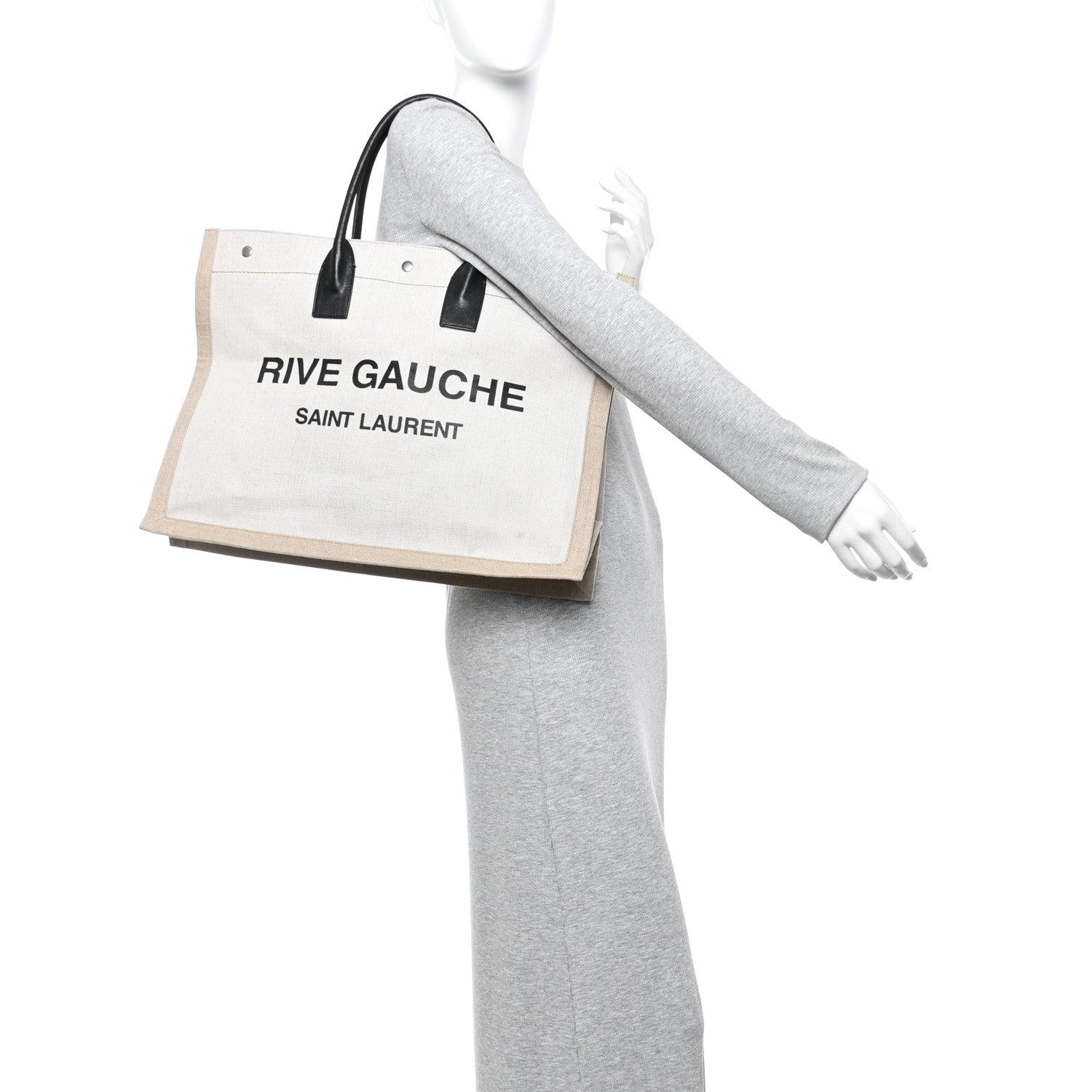 Saint Laurent Linen Calfskin Rive Gauche Tote Greggio Natural 2 of 15