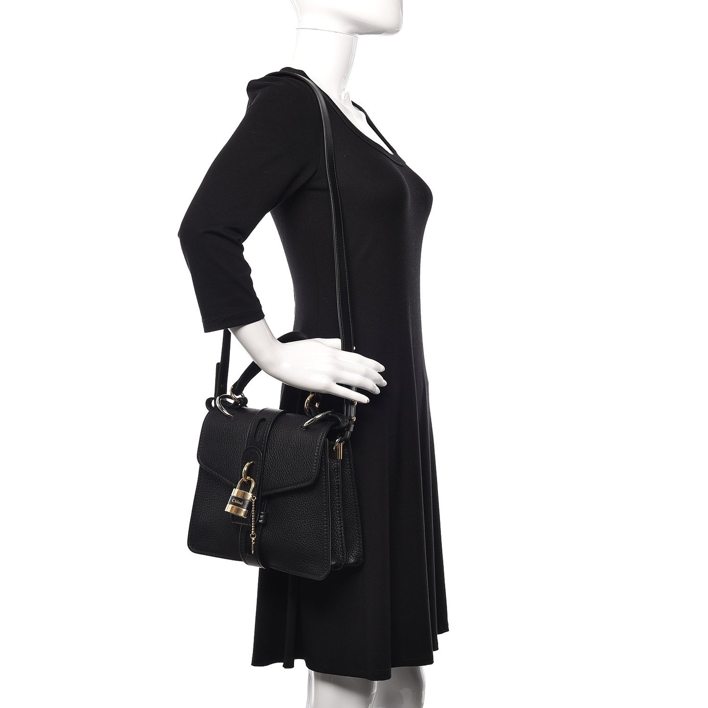 Shiny Grained Calfskin Small Aby Day Shoulder Bag Black