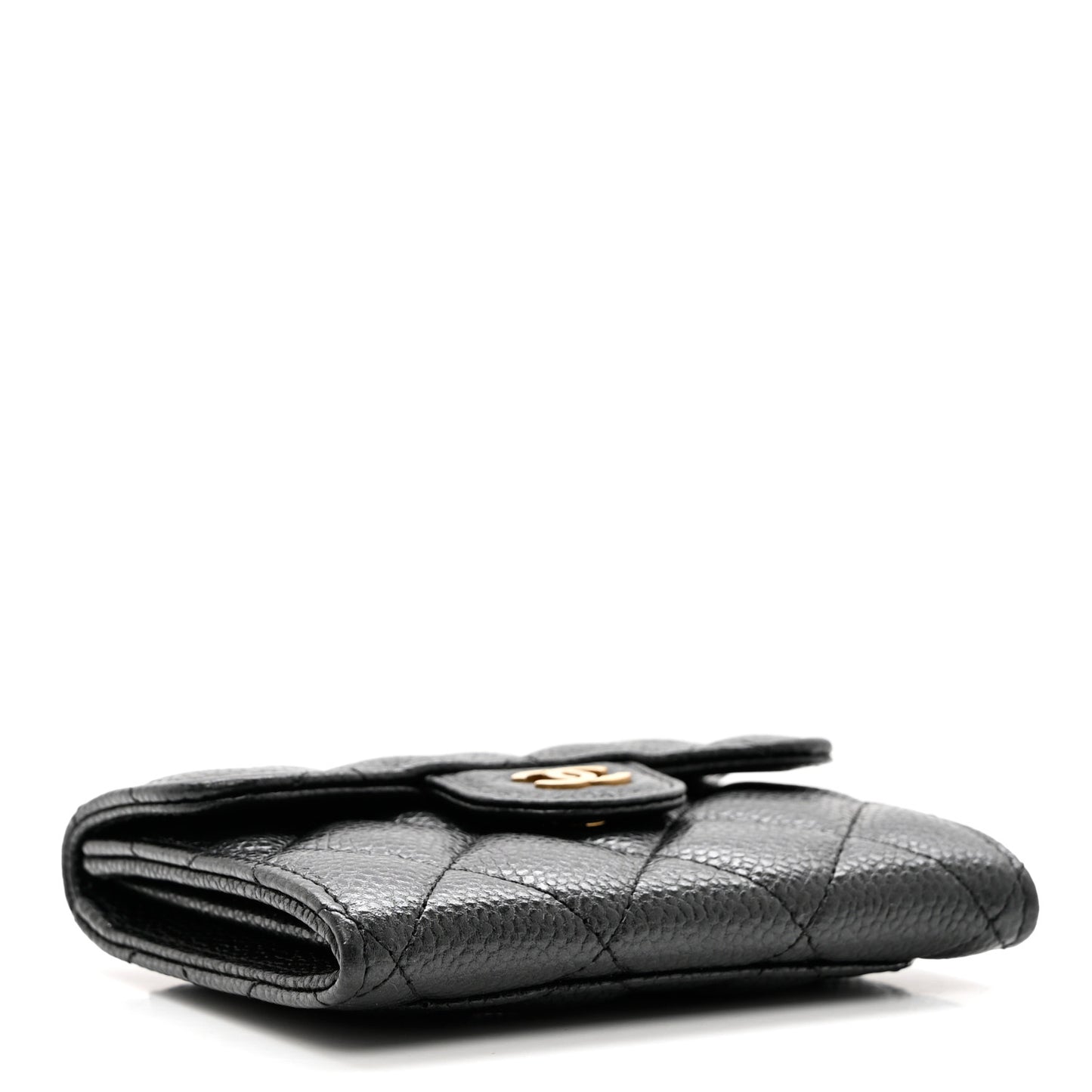 Caviar Quilted Flap Card Holder Wallet Black