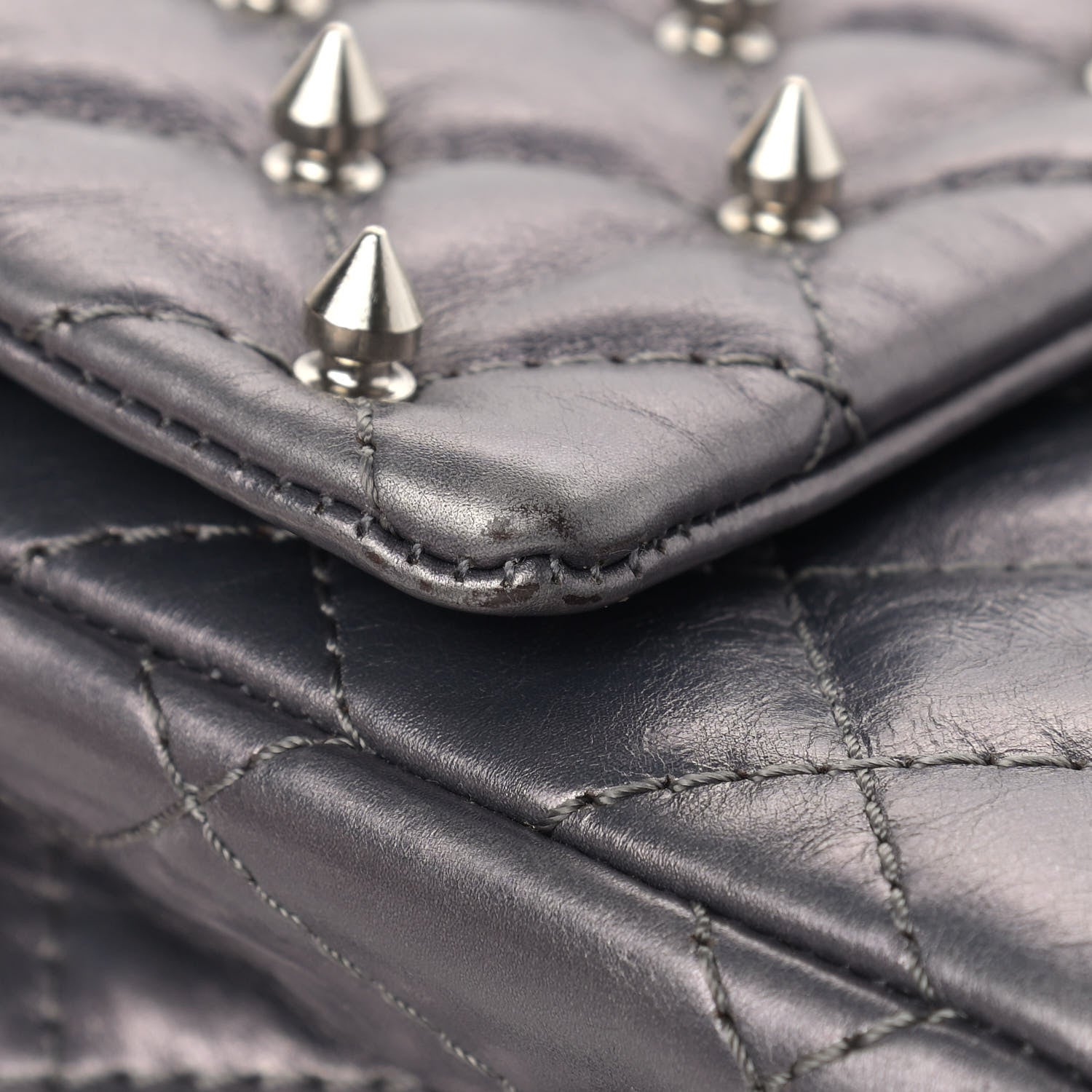 Chanel Metallic Aged Calfskin Quilted Studded 2.55 Reissue 226 Flap Dark Silver 9 of 15