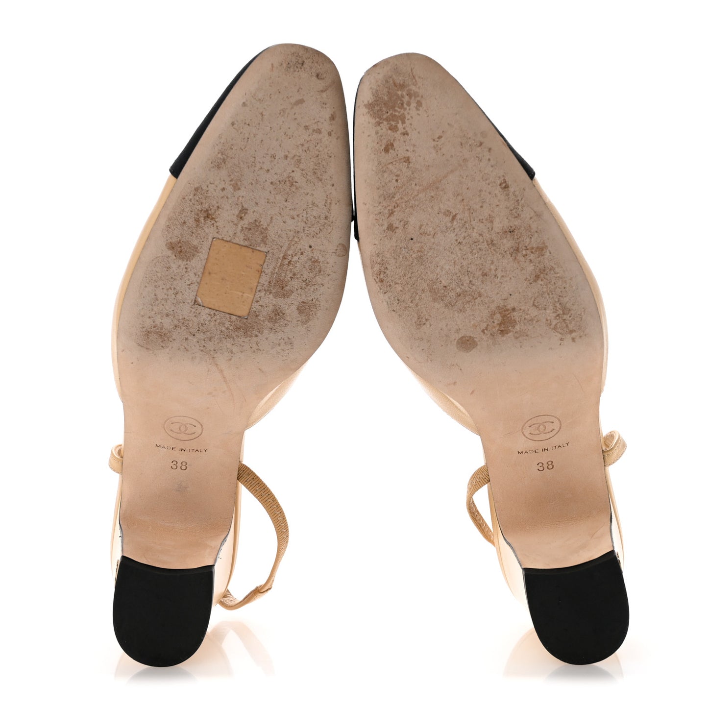 Goatskin Grosgrain Cap Toe CC Slingback Pumps 38 Beige Black