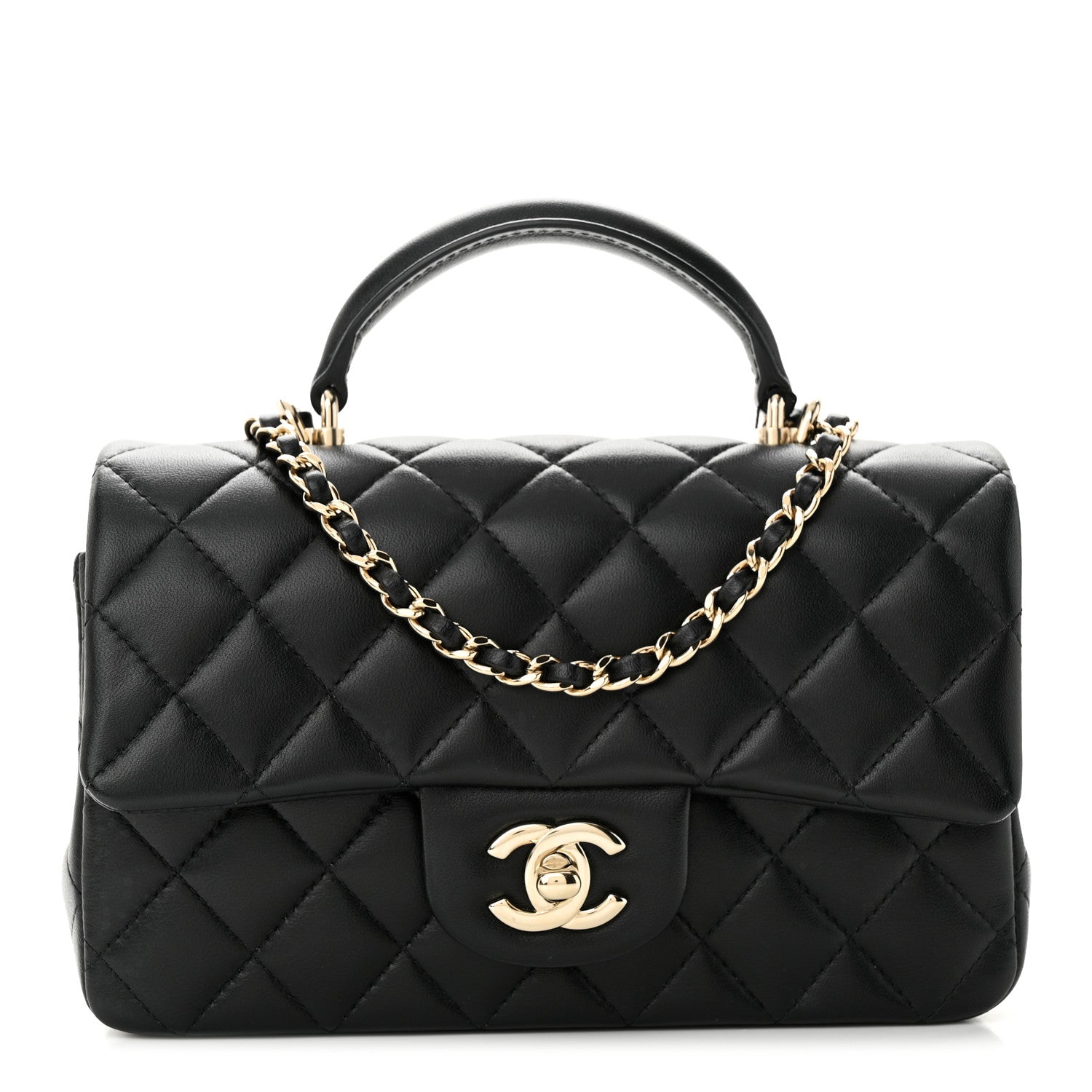 Chanel Lambskin Quilted Mini Top Handle Rectangular Flap Black 1 of 13