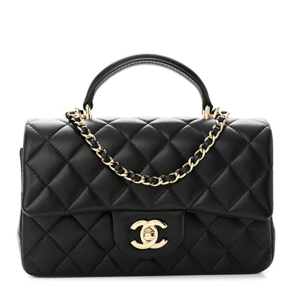 Chanel Lambskin Quilted Mini Top Handle Rectangular Flap Black 1 of 13