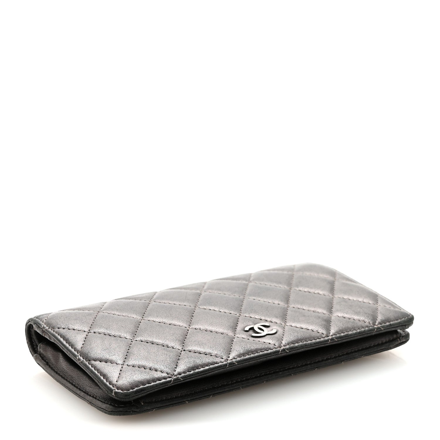 Chanel Metallic Lambskin Quilted Yen Wallet Grey 4 of 7