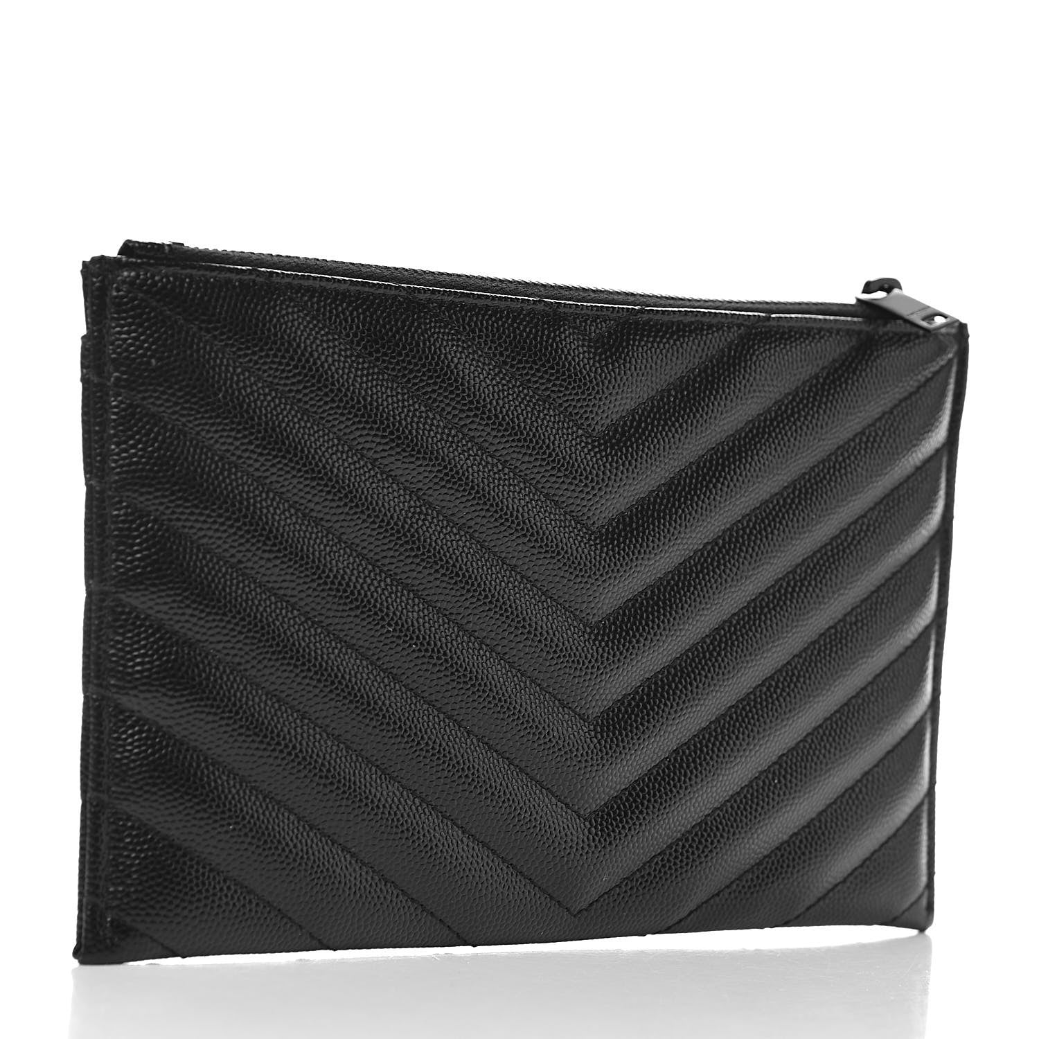 Saint Laurent Grain De Poudre Chevron Monogram Bill Pouch Black 3 of 8