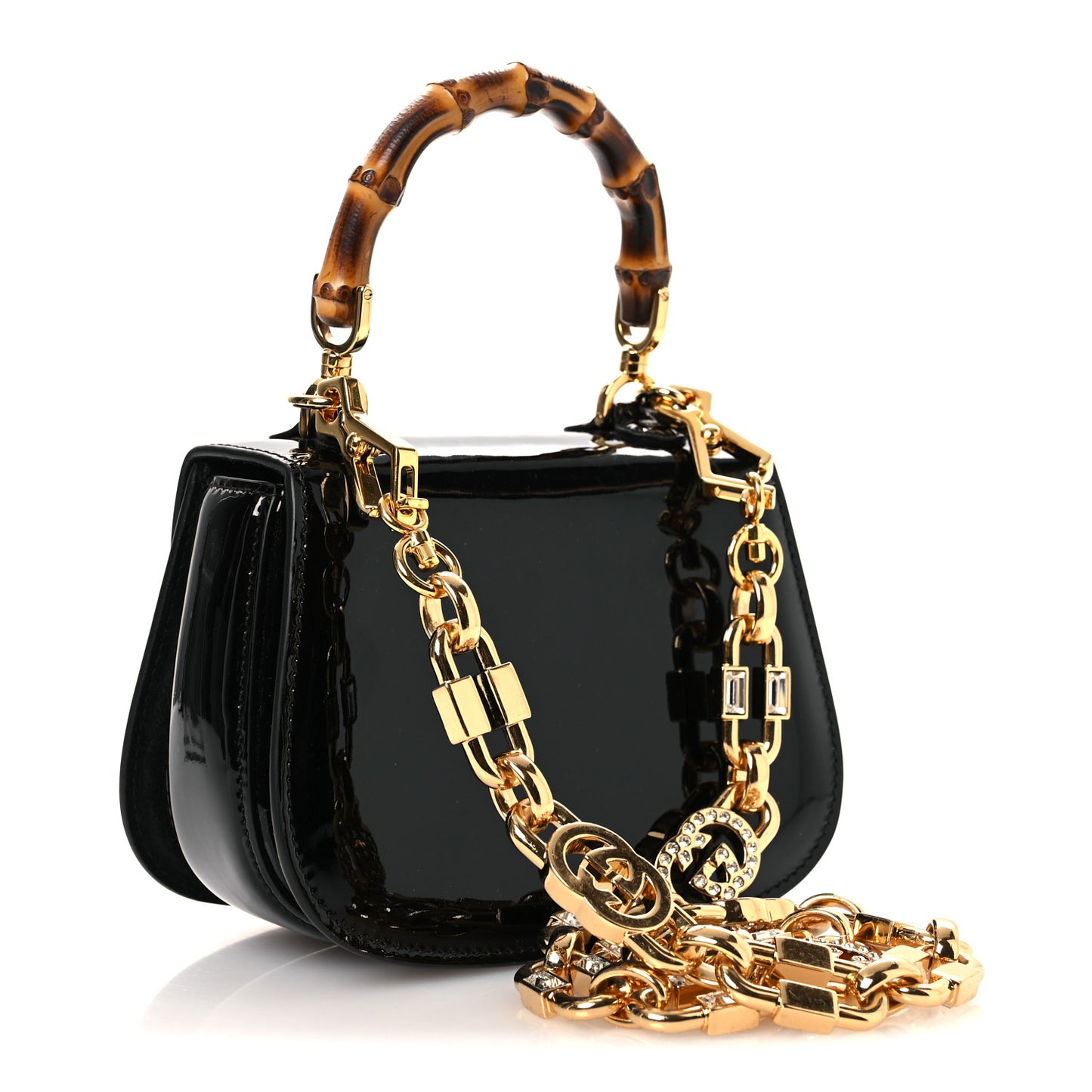 Patent Crystal Mini Bamboo 1947 Top Handle Chain Bag Black