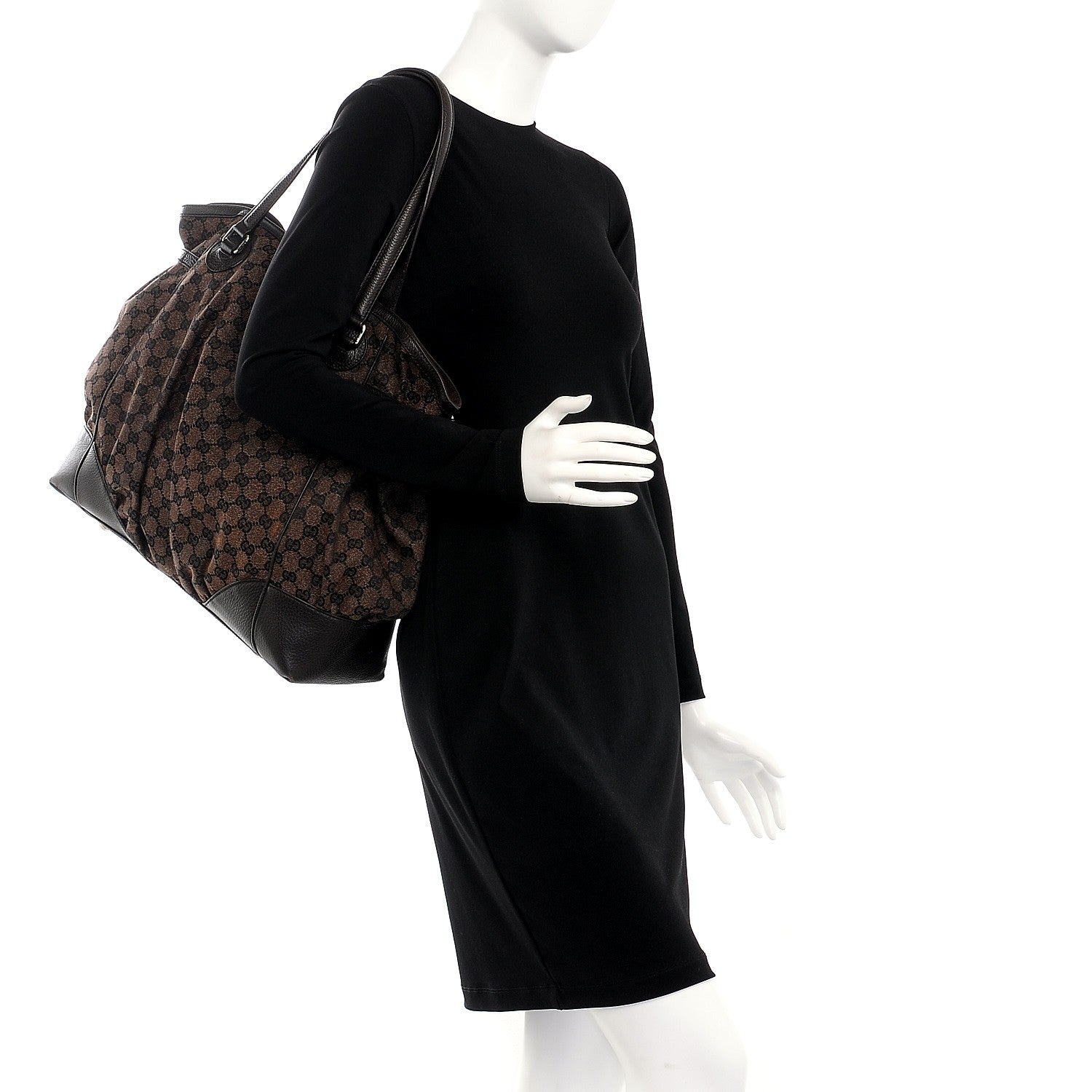 Gucci Denim Monogram Full Moon Tote Dark Brown 2 of 11