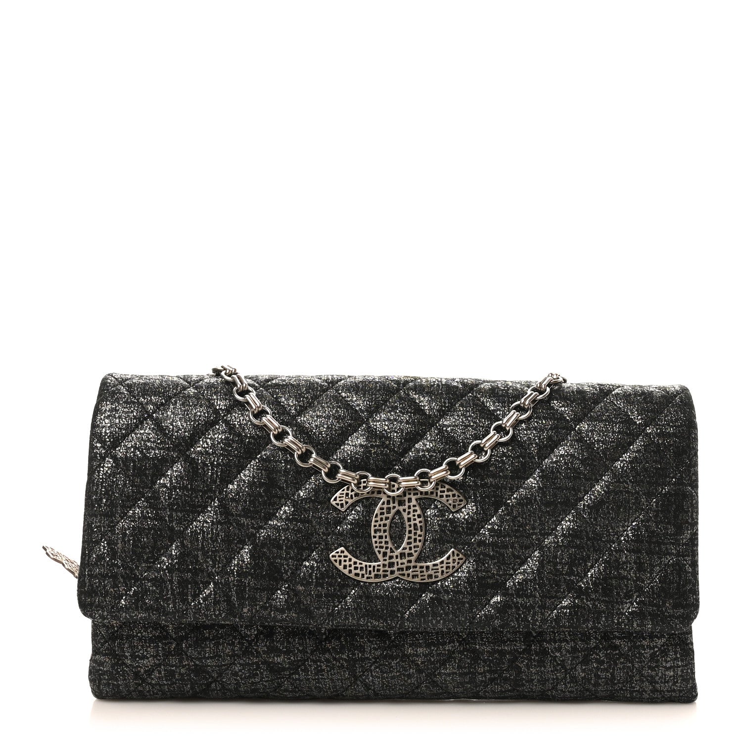 Chanel Glitter Fabric Quilted Flap Clutch With Butterfly Chain Black 1 of 10