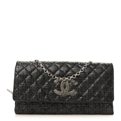 Chanel Glitter Fabric Quilted Flap Clutch With Butterfly Chain Black 1 of 10