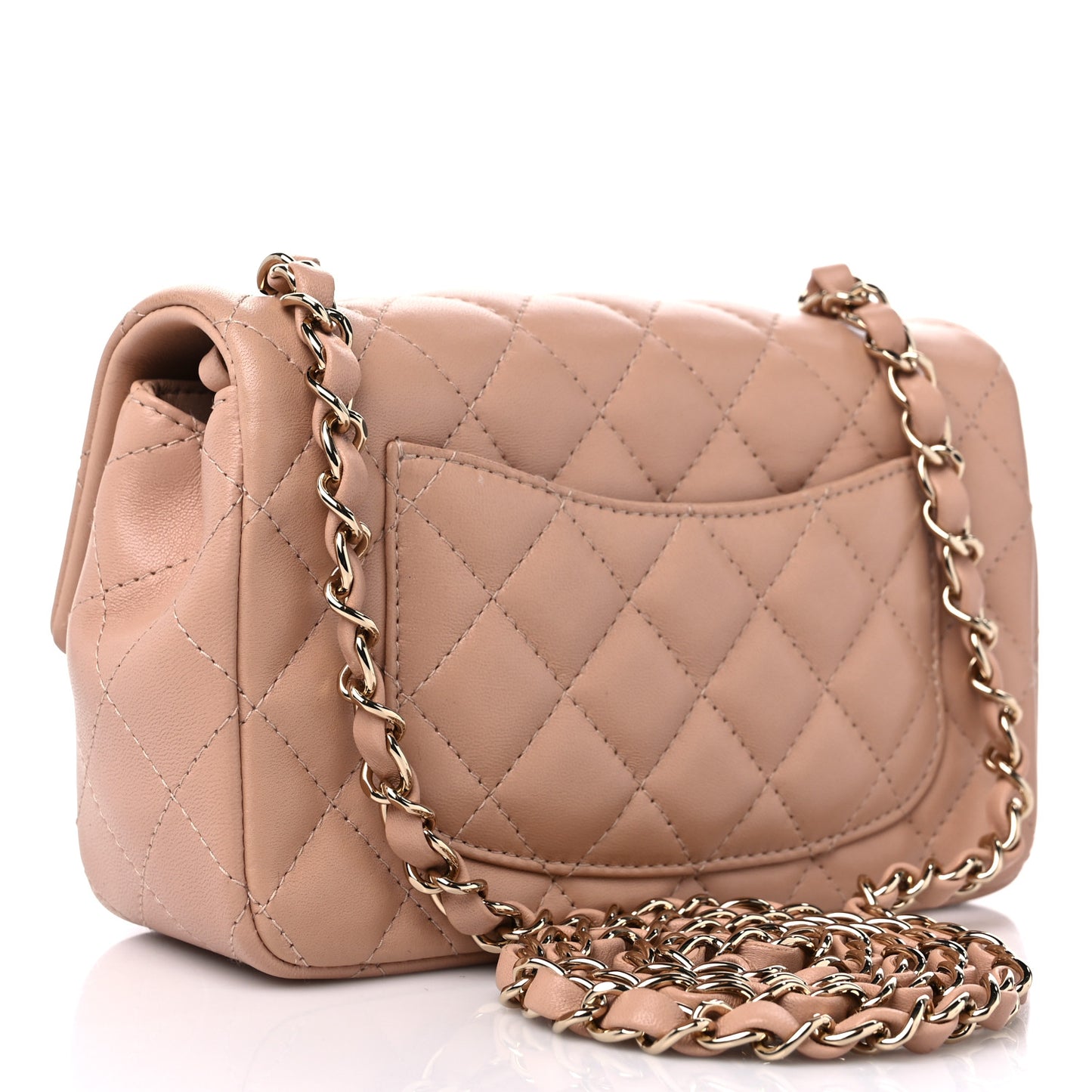 Lambskin Quilted Mini Rectangular Flap Beige
