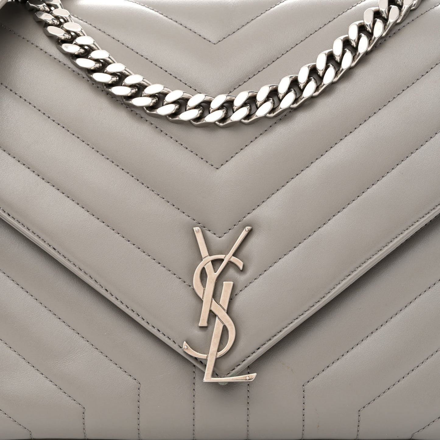 Calfskin Y Quilted Monogram Loulou Shoulder Bag Pearl Grey