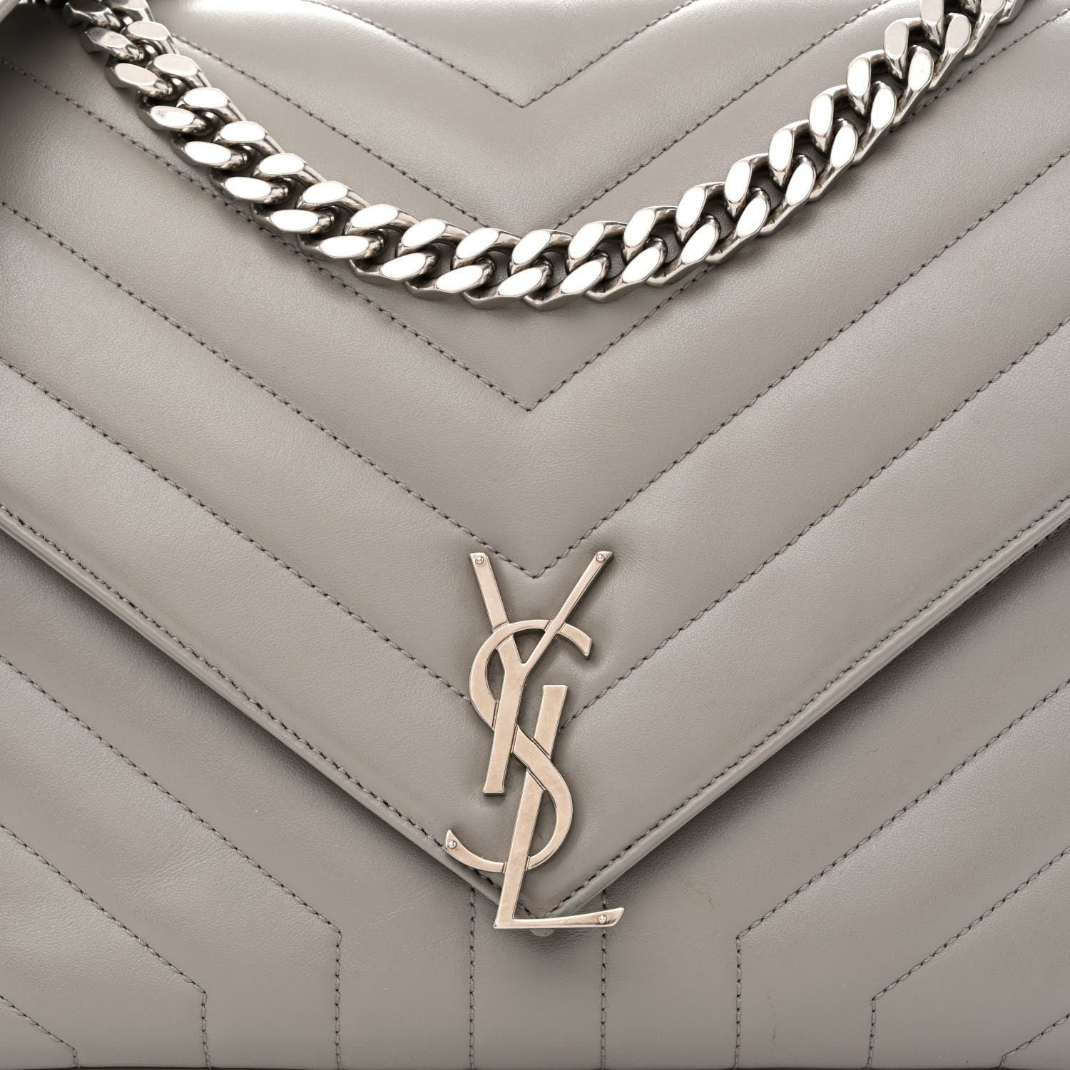 Saint Laurent Calfskin Y Quilted Monogram Loulou Shoulder Bag Pearl Grey 8 of 13
