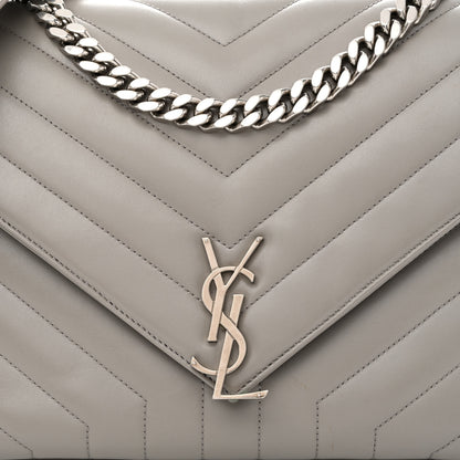 Saint Laurent Calfskin Y Quilted Monogram Loulou Shoulder Bag Pearl Grey 8 of 13