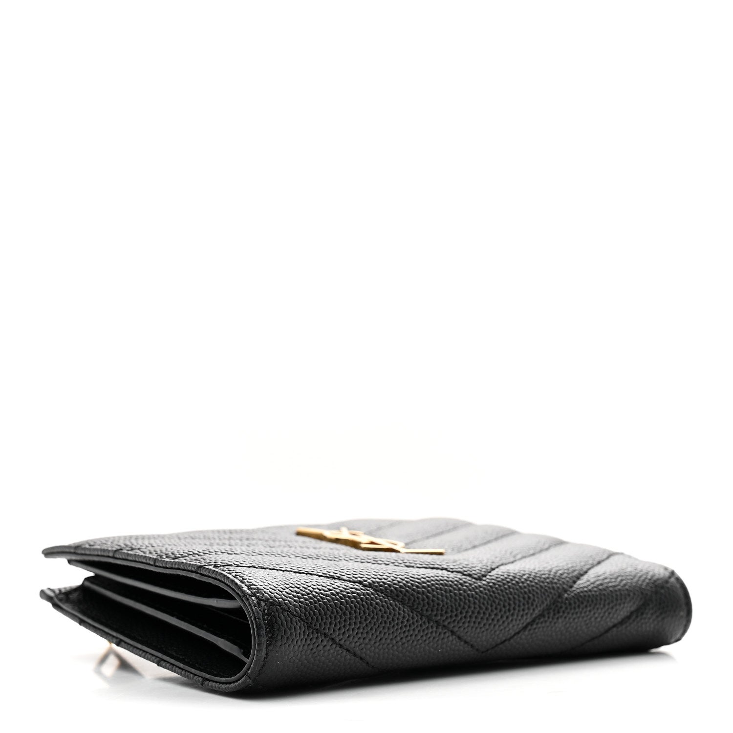 Saint Laurent Grain De Poudre Matelasse Chevron Monogram Zipped Card Case Black 4 of 7